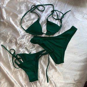 Sexy 3 Piece Forest Green Zaful Bikini - Small